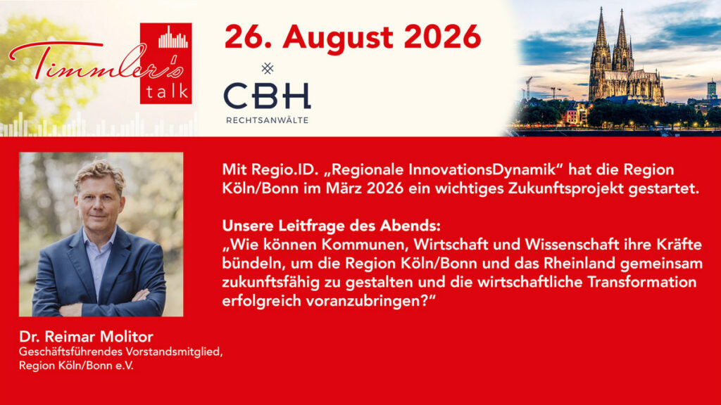 Timmler’s talk am 26. August 2026 in Köln